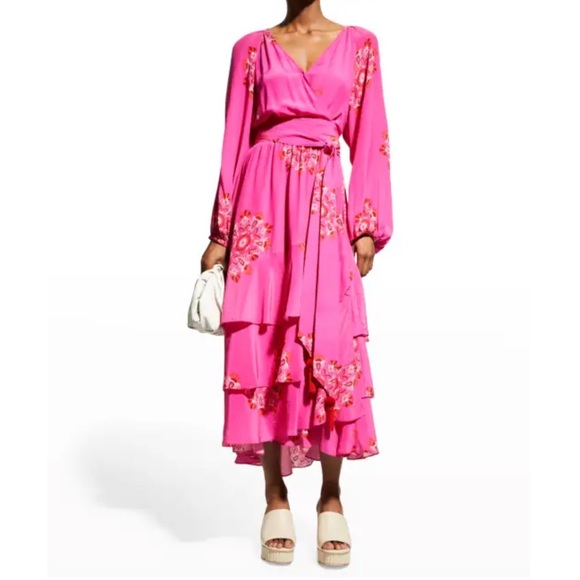 Figue Frederica Printed Tiered Ruffle Belted Dress L - Picture 13 of 13